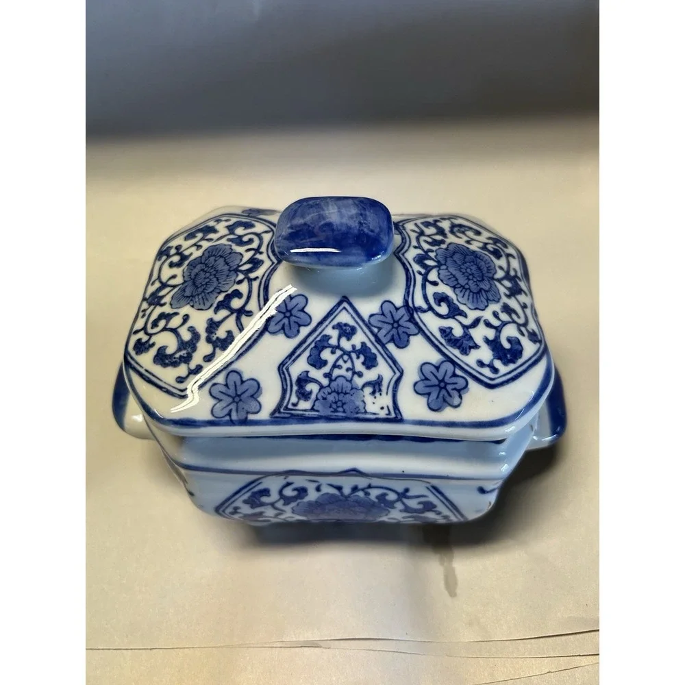 Vintage Blue & White Chinese Bowl with Lid, Hallmarked